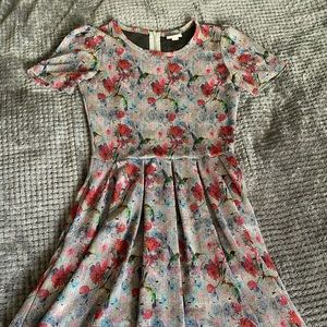 LLR Amelia dress, grey with colorful floral